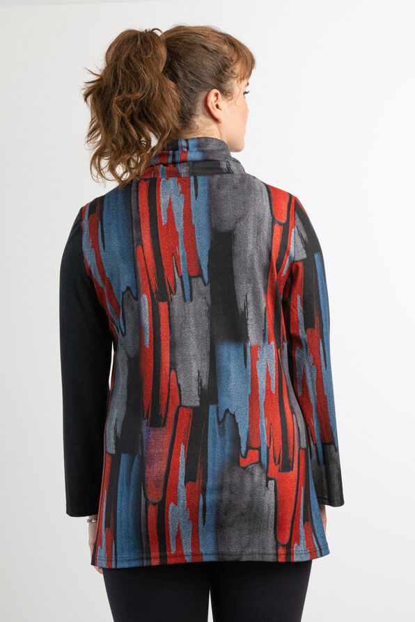 Abstract Multi-Colored Asymmetrical Cowl Wrap Shirt, Red, original image number 1